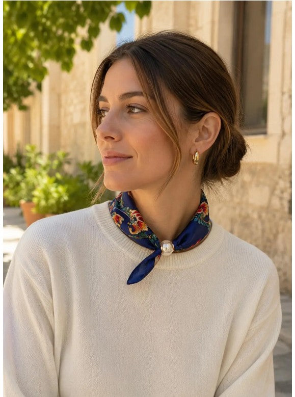 Best Angel Scarf with pearls & Magnetic Closure | Navy BA4414_5