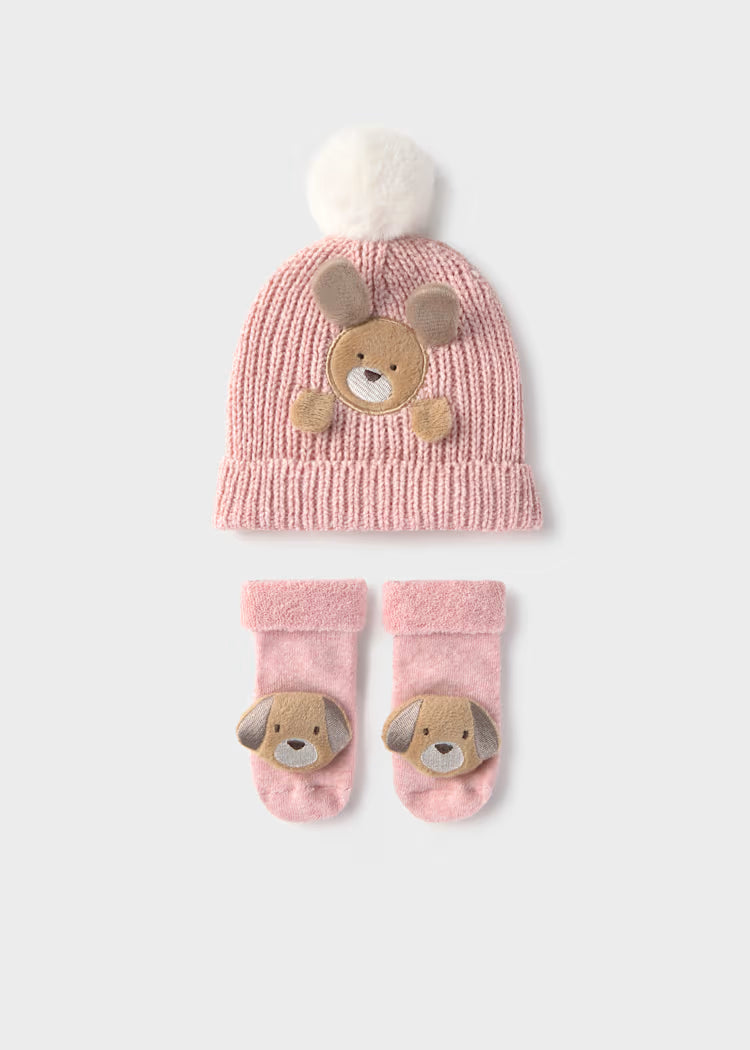 Mayoral Teddy Bear Hat & Socks Set | Rose 9124