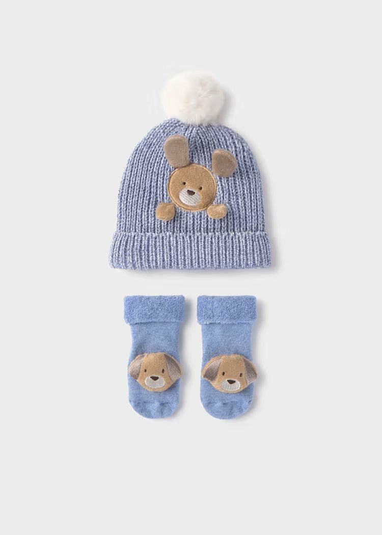 Mayoral Teddy Bear Hat & Socks Set | Blue 9124