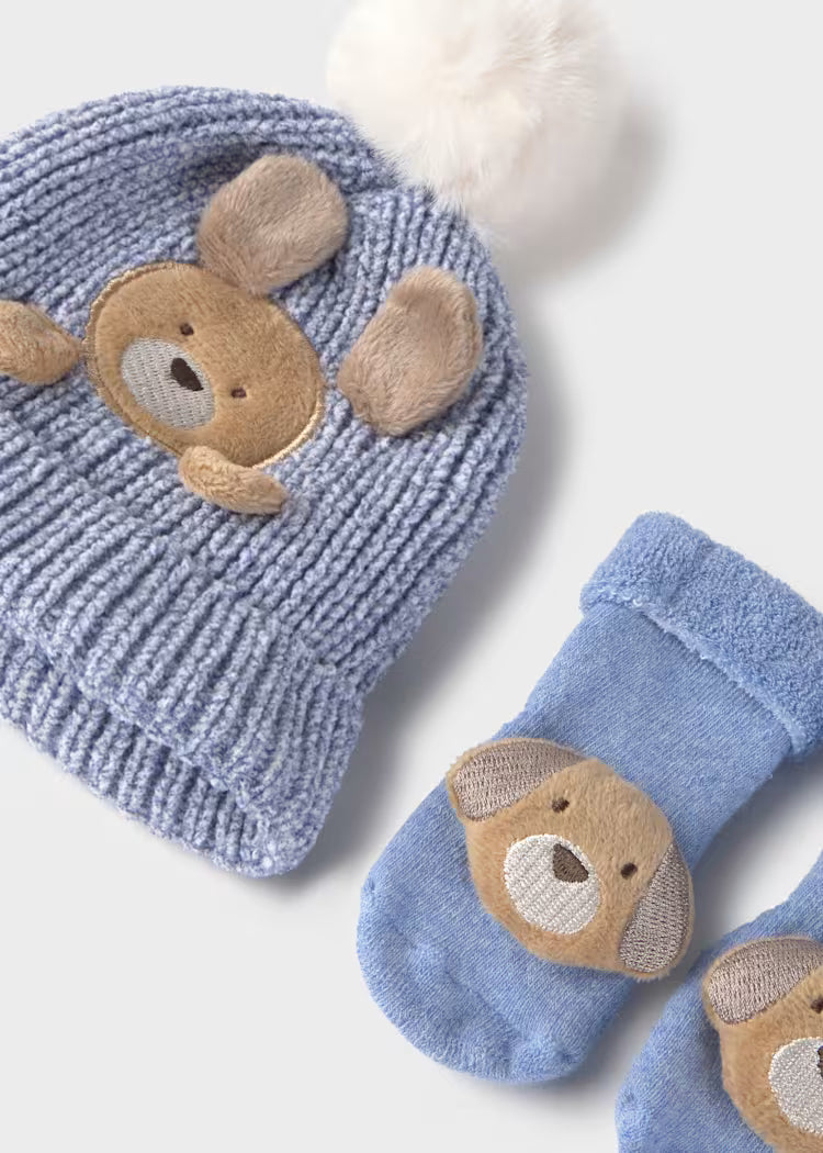 Mayoral Teddy Bear Hat & Socks Set | Blue 9124