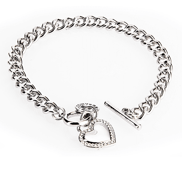 Newgrange 600037 Silver Diamante Heart Toggle Bracelet