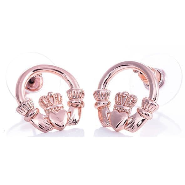 Newgrange Living Rose Gold Claddagh Stud Earrings 600379