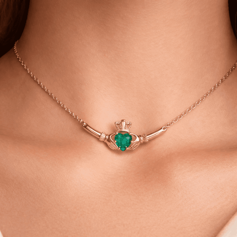 Newgrange Claddagh Green Stone Pendant | Rose Gold 600368