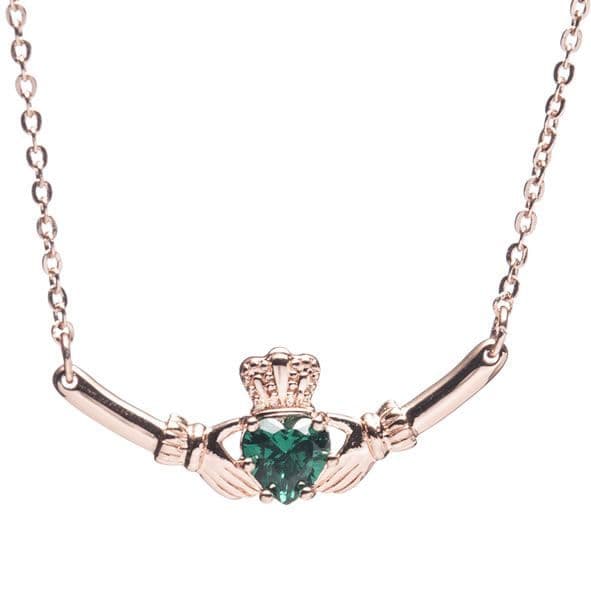 Newgrange Claddagh Green Stone Pendant | Rose Gold 600368