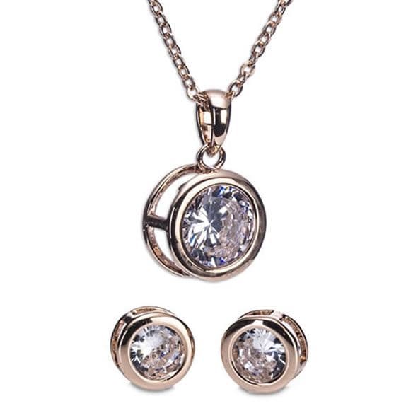 Newgrange Large Stone Necklace & Earrings Set |Rose Gold 600047