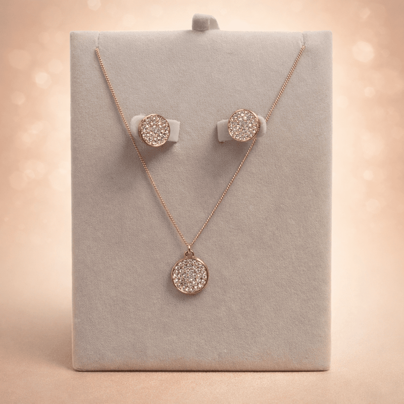 Newgrange Round Diamant Necklace & Earrings Set | Rose Gold 600004