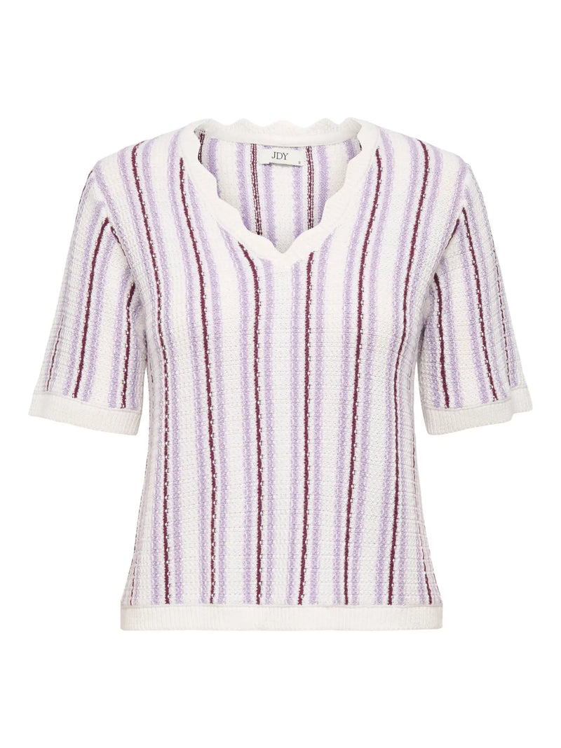 JDY TIKKA S/S Stripe Structure Pullover Knit White/Purple