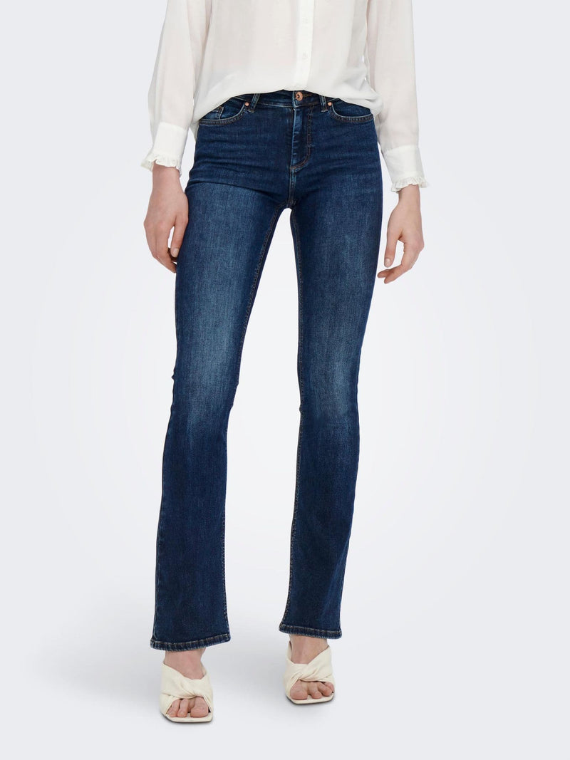 ONLY  Blush Mid Flared Denim| Dark Blue