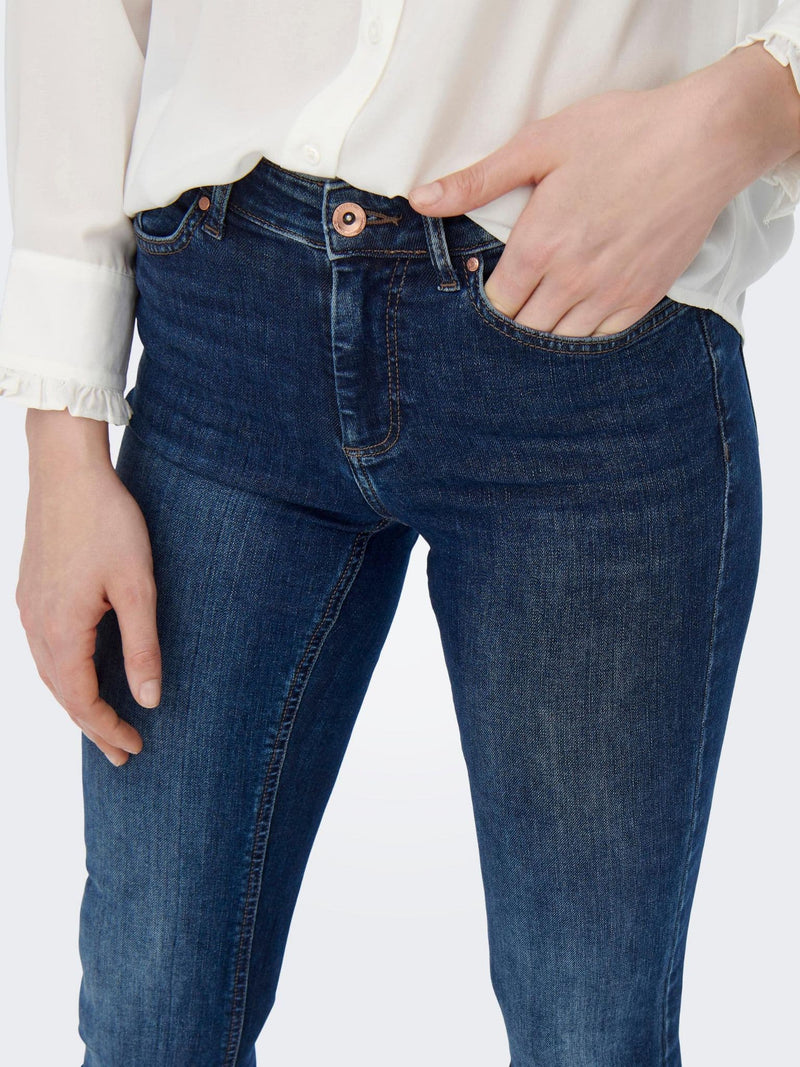 ONLY  Blush Mid Flared Denim| Dark Blue