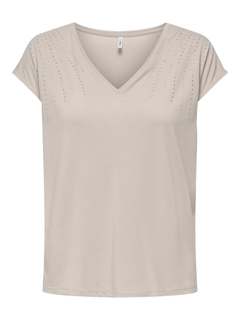 ONLY Free Life S/S Boxy Bling Tee | Pumice Stone