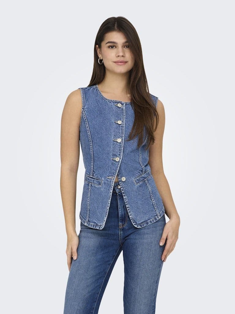 ONLY Giulina S/L Button Waistcoat| Med Blue