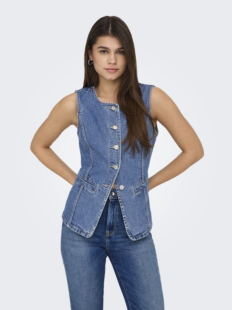 ONLY Giulina S/L Button Waistcoat| Med Blue