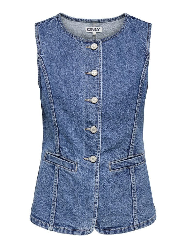 ONLY Giulina S/L Button Waistcoat| Med Blue