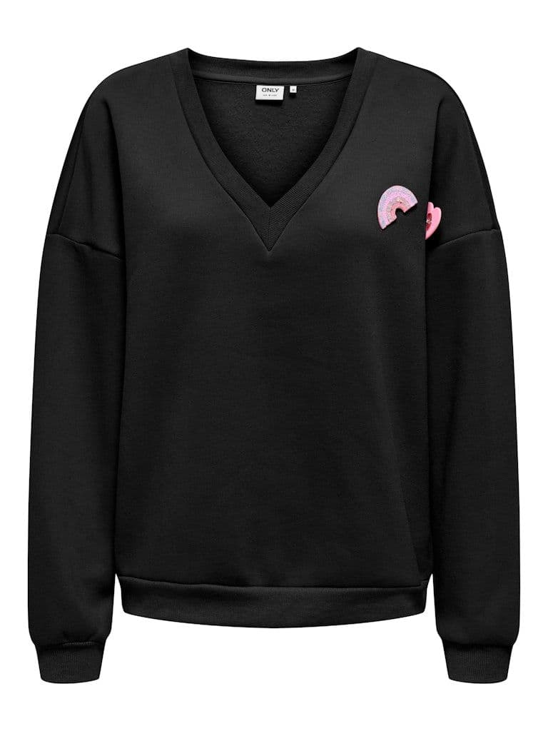 ONLY Holly L/S V-Neck Brooch Sweater | Black