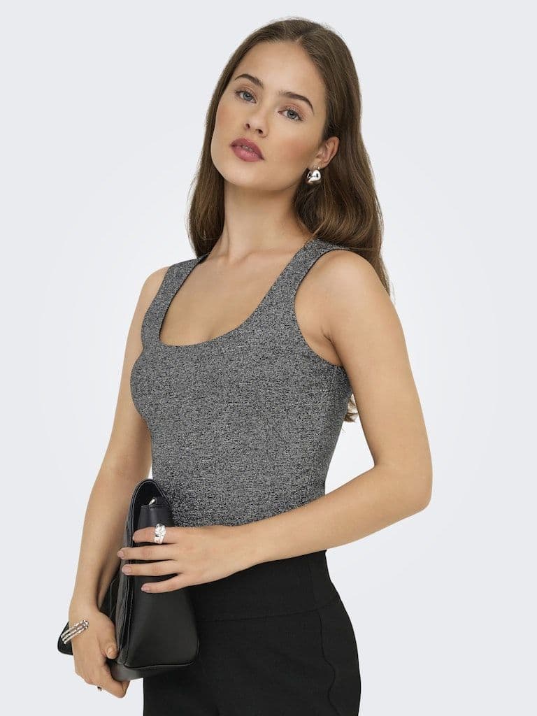 ONLY Lea Glitter S/L 2-Ways Top | Black /silver