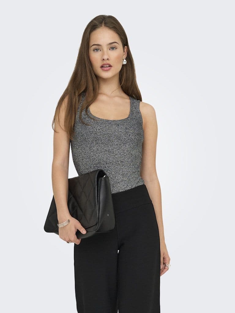 ONLY Lea Glitter S/L 2-Ways Top | Black /silver