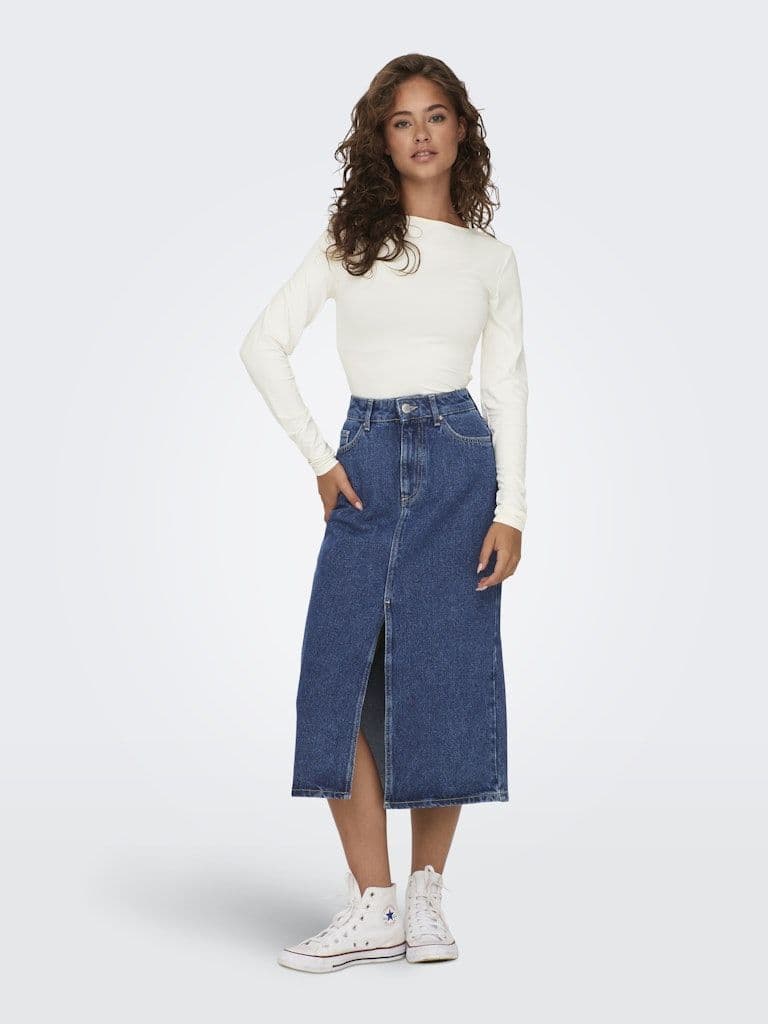 ONLY  Lea Long Sleeve 2-Way Deep Neck Top | Cloud Dancer