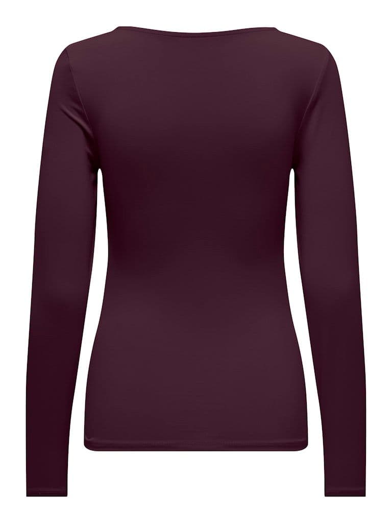 ONLY  Lea Long Sleeve 2-Way Deep Neck Top | Wine