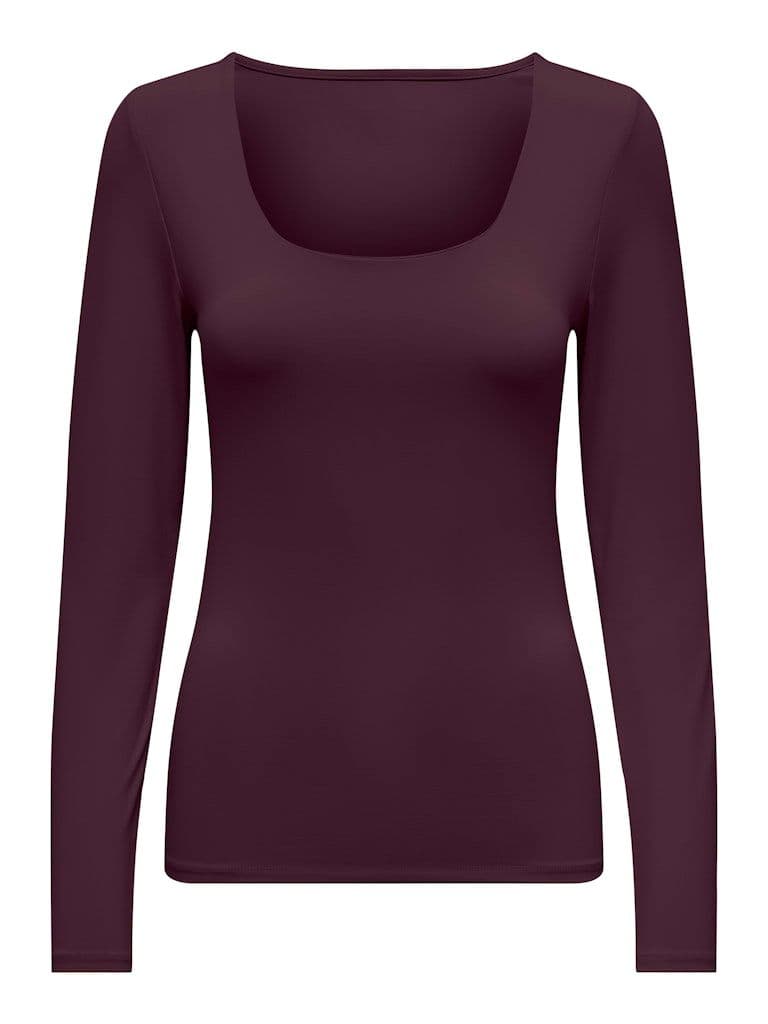 ONLY  Lea Long Sleeve 2-Way Deep Neck Top | Wine