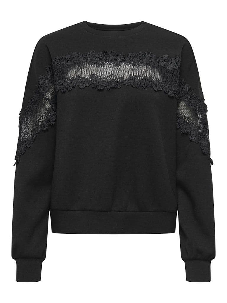 ONLY Lemo L/S O-Neck Lace Sweat | Black