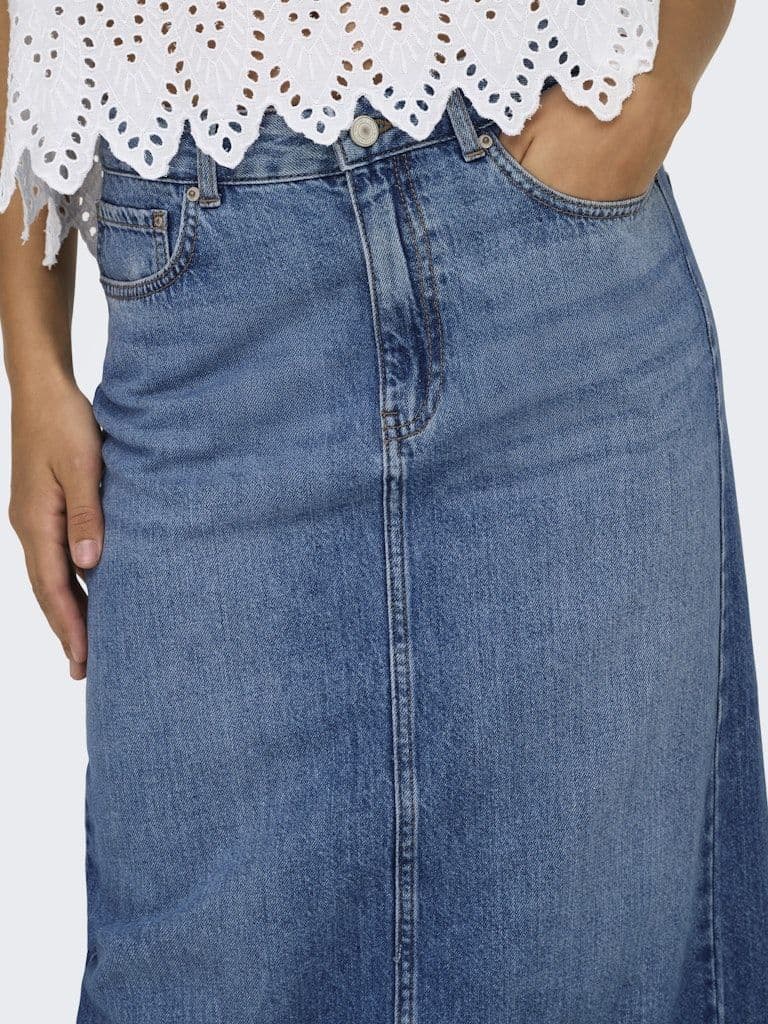 ONLY Lumi Midi Back Slit Skirt | Med Blue