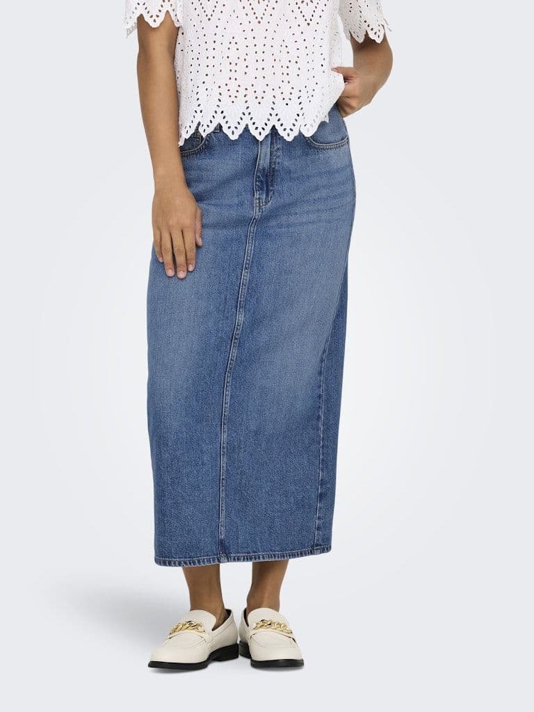 ONLY Lumi Midi Back Slit Skirt | Med Blue