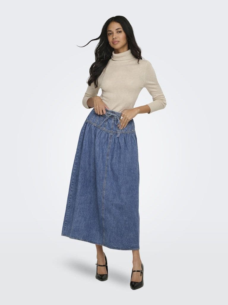 ONLY Lyra A-Line Denim Maxi Skirt | Med Blue