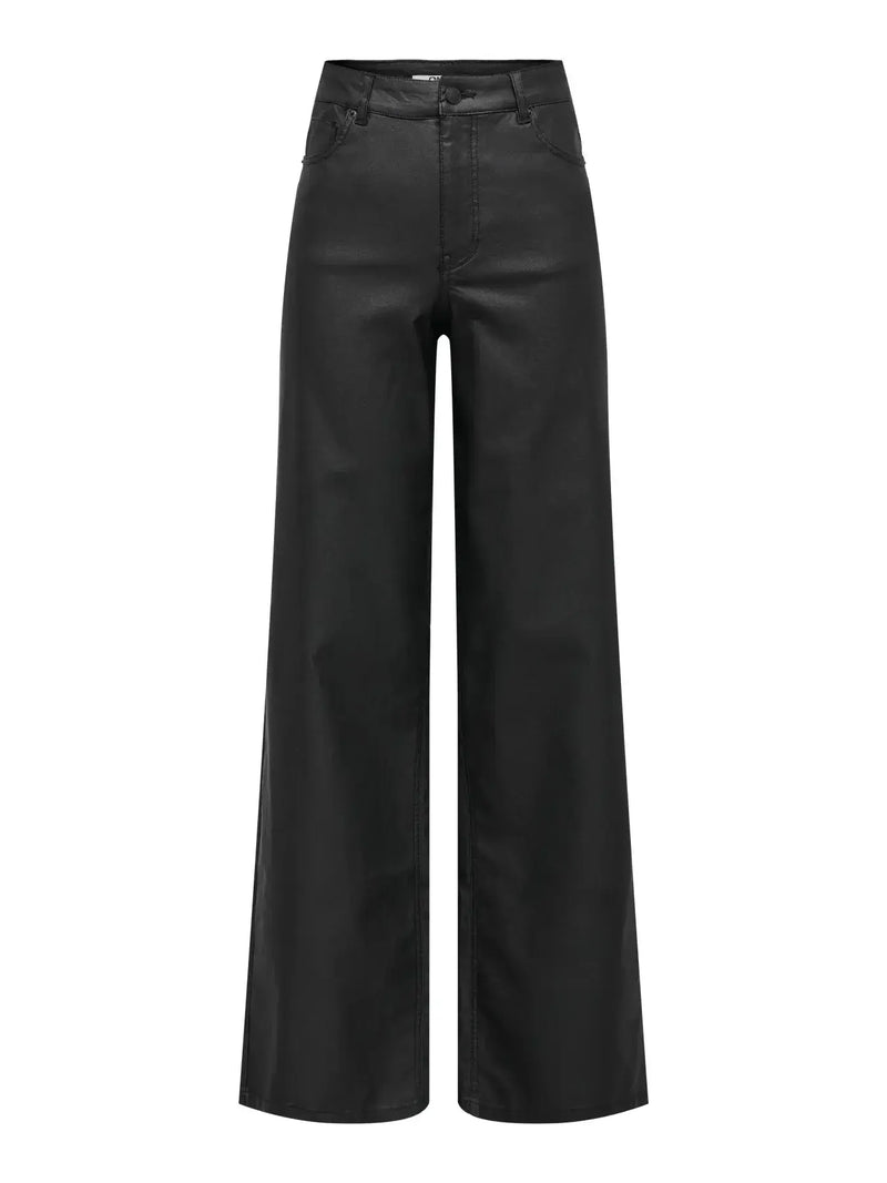 ONLY Mallie HW Wide Coated Pants | Black