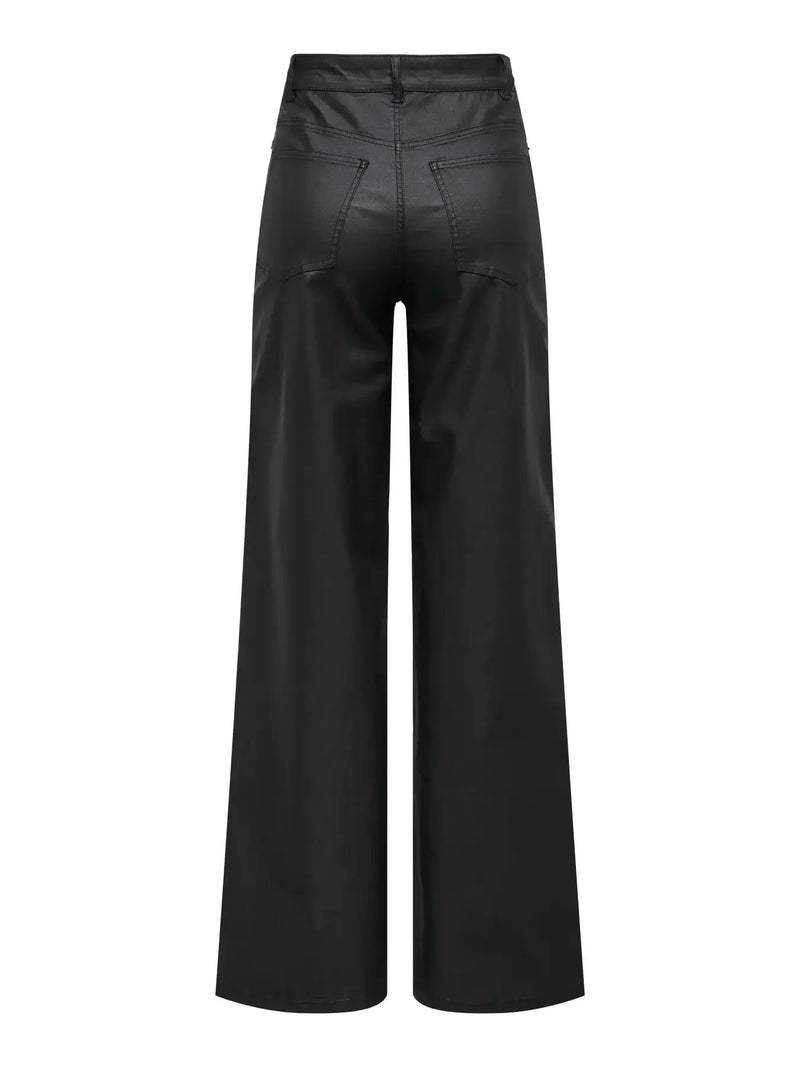 ONLY Mallie HW Wide Coated Pants | Black