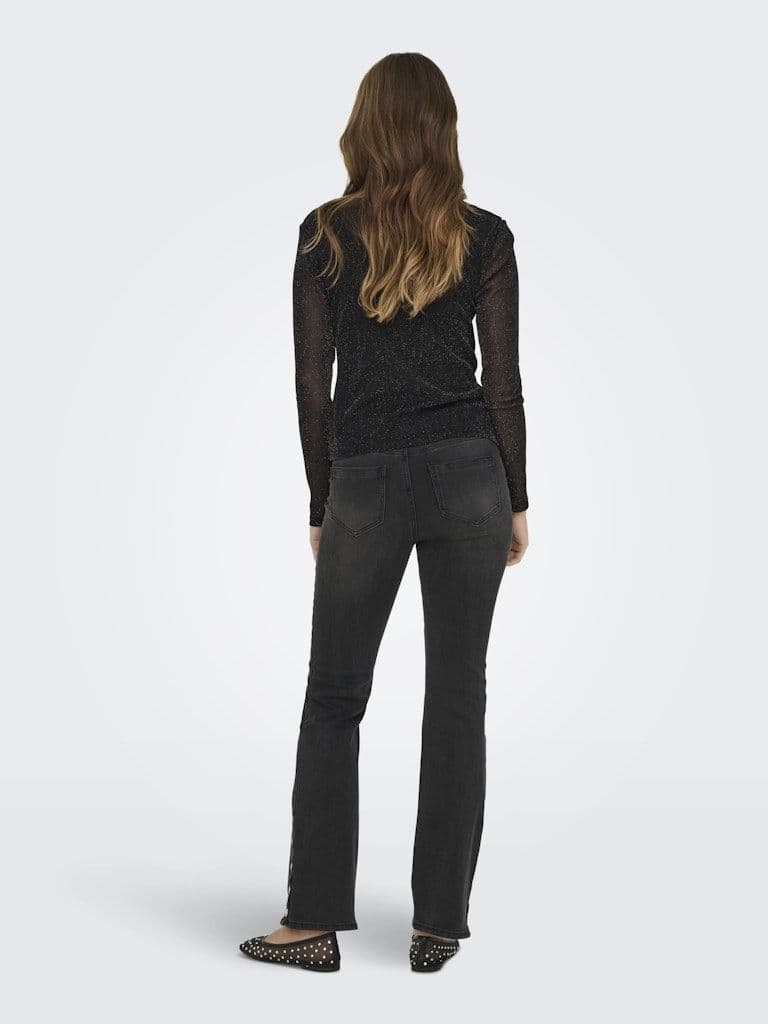 ONLY Mella L/S Knot Glitter Top | Black