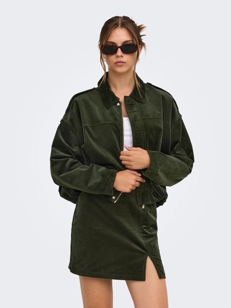 ONLY Moon-Flora L/S Cord Bomber Jacket | Green Rosin