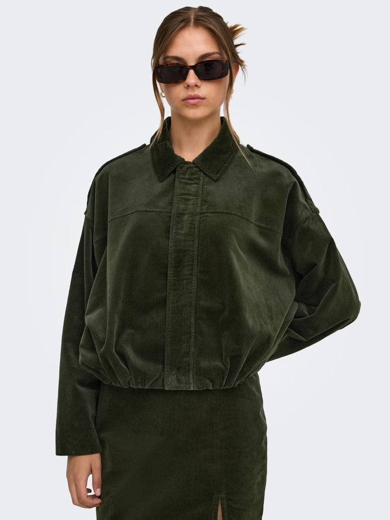 ONLY Moon-Flora L/S Cord Bomber Jacket | Green Rosin