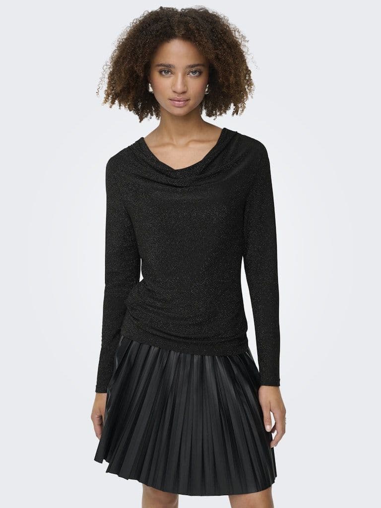 ONLY Rich L/S Glitter Waterfall Top | Black