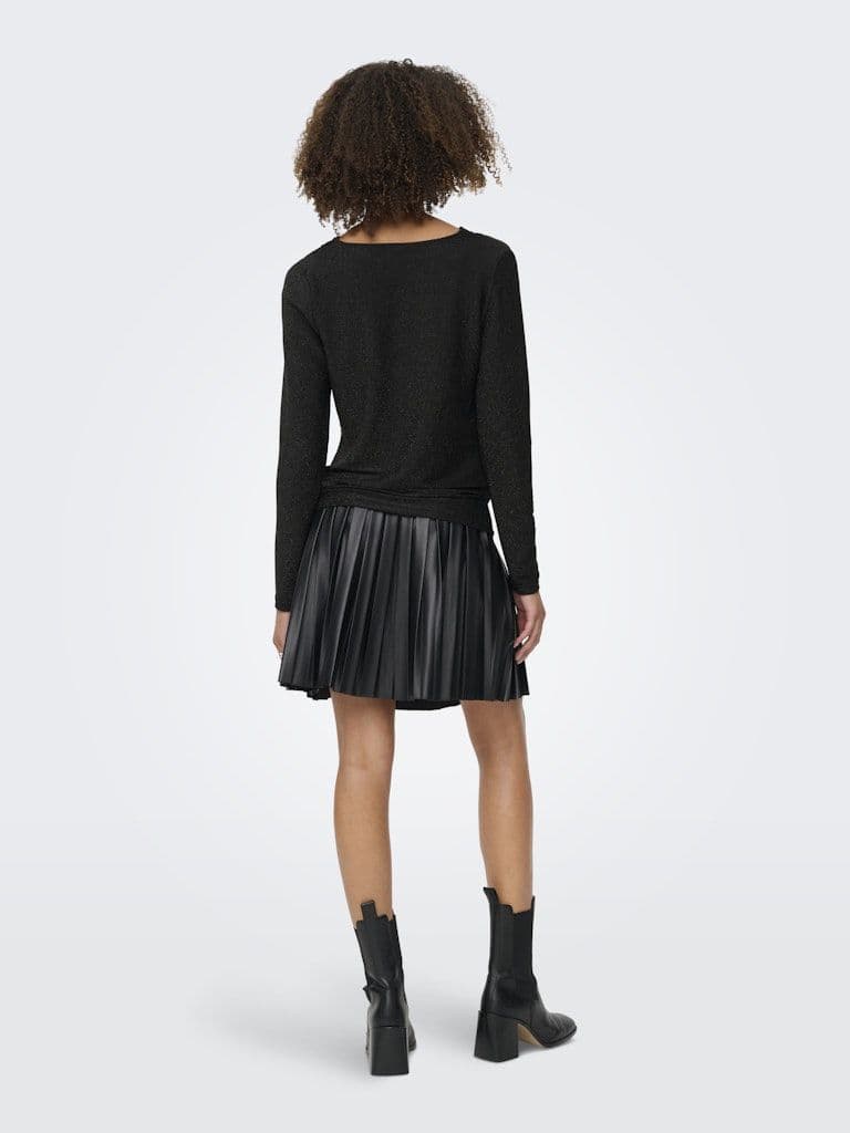 ONLY Rich L/S Glitter Waterfall Top | Black
