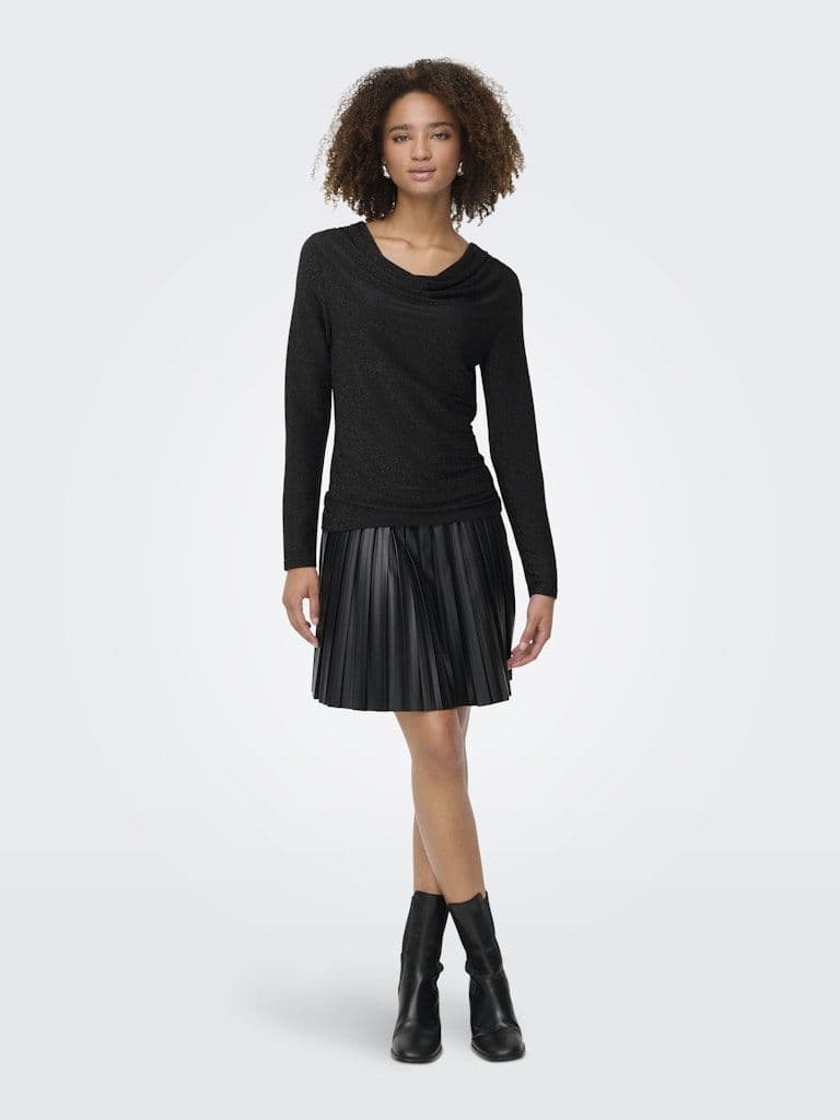 ONLY Rich L/S Glitter Waterfall Top | Black