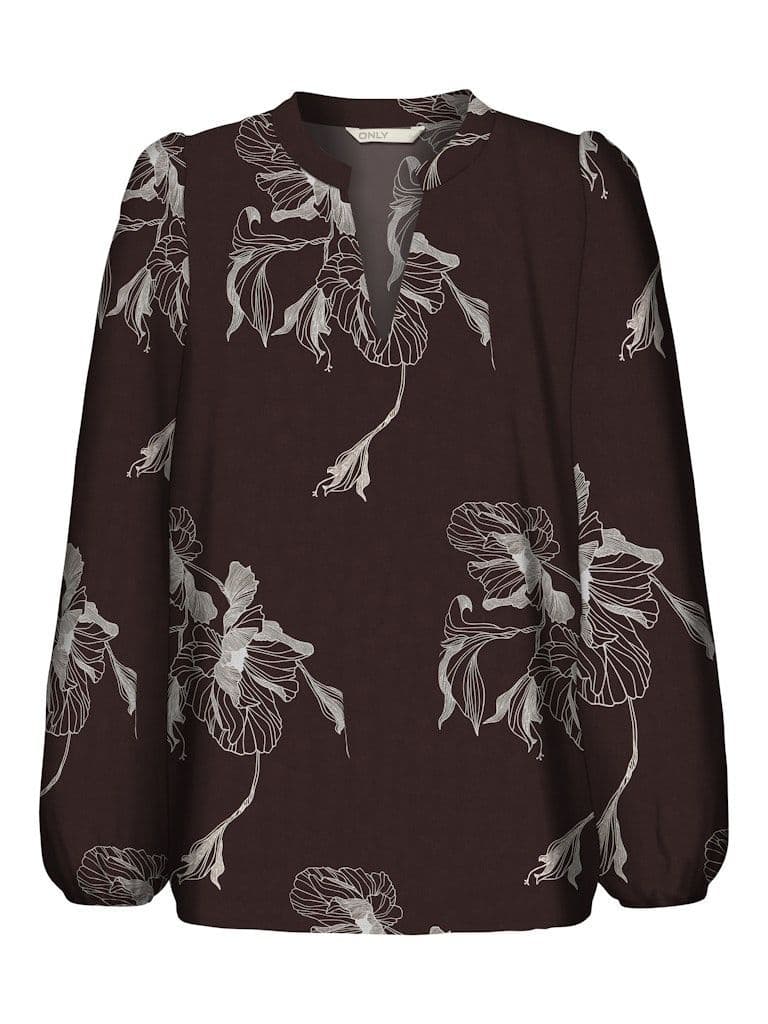 ONLY Star Life L/S V-Neck Top | Coffee