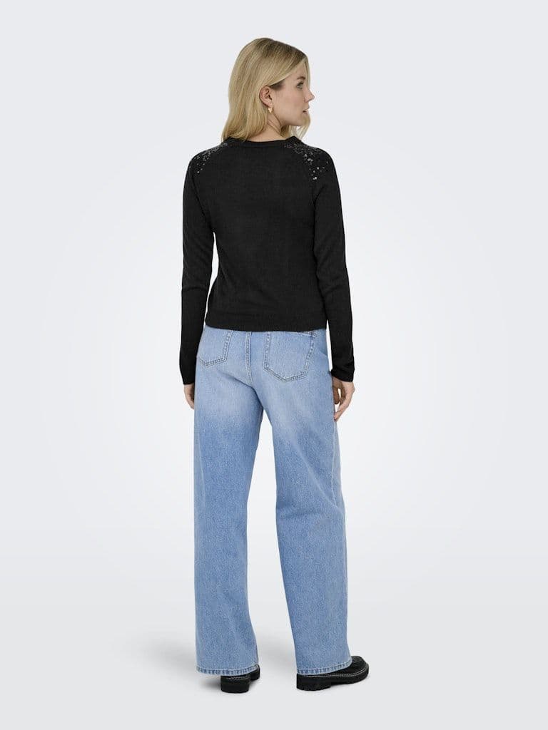ONLY Starry LS Sequin O-Neck  Top | Black