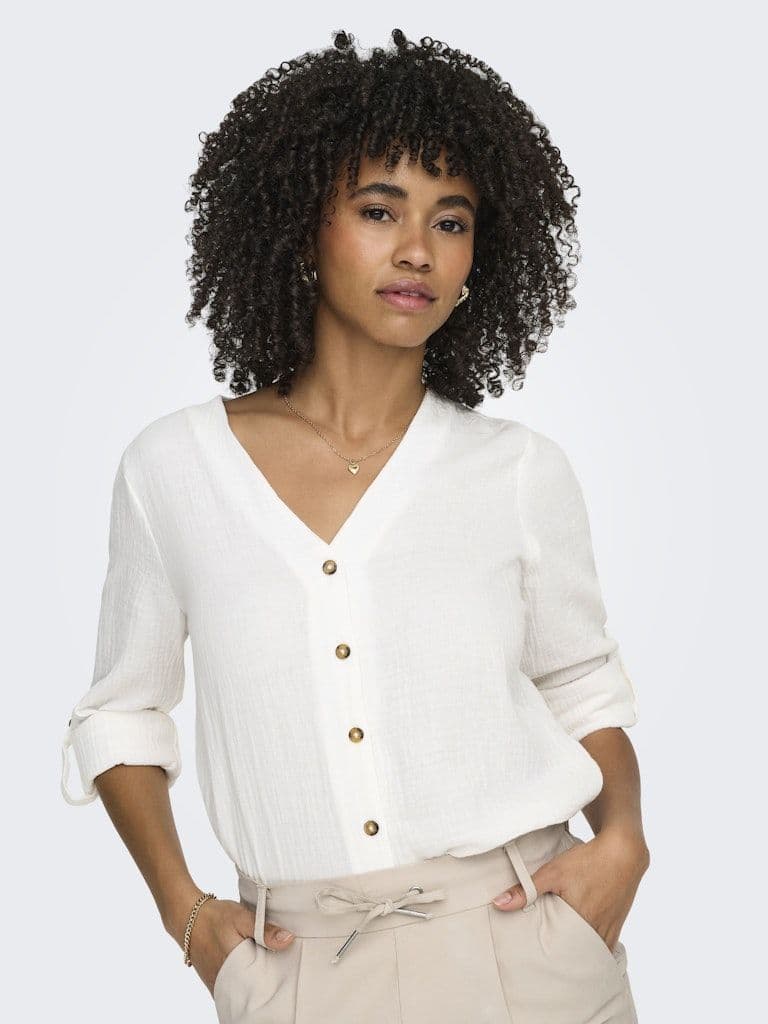 ONLY Thyra Life V-Neck L/S Shirt | Cloud Dancer