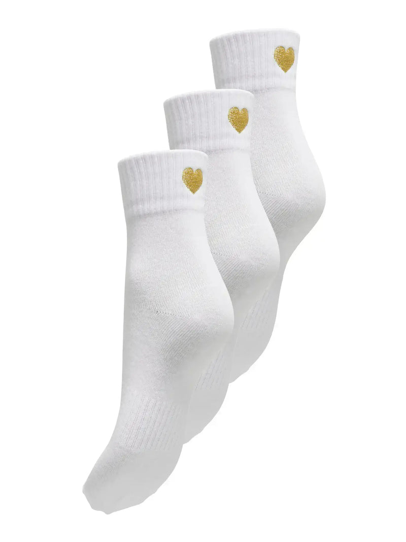 ONLY Tine Heart Tennis Sock 3 Pack | White/gold