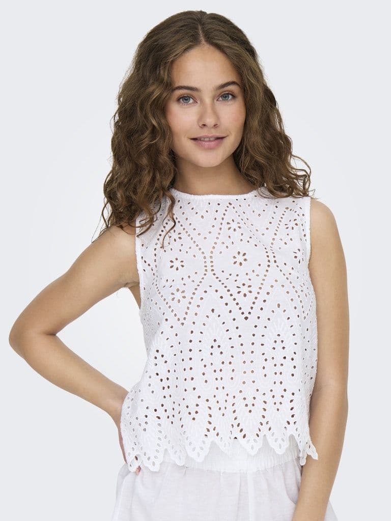 ONLY Tulum SL Embroidery Top | White