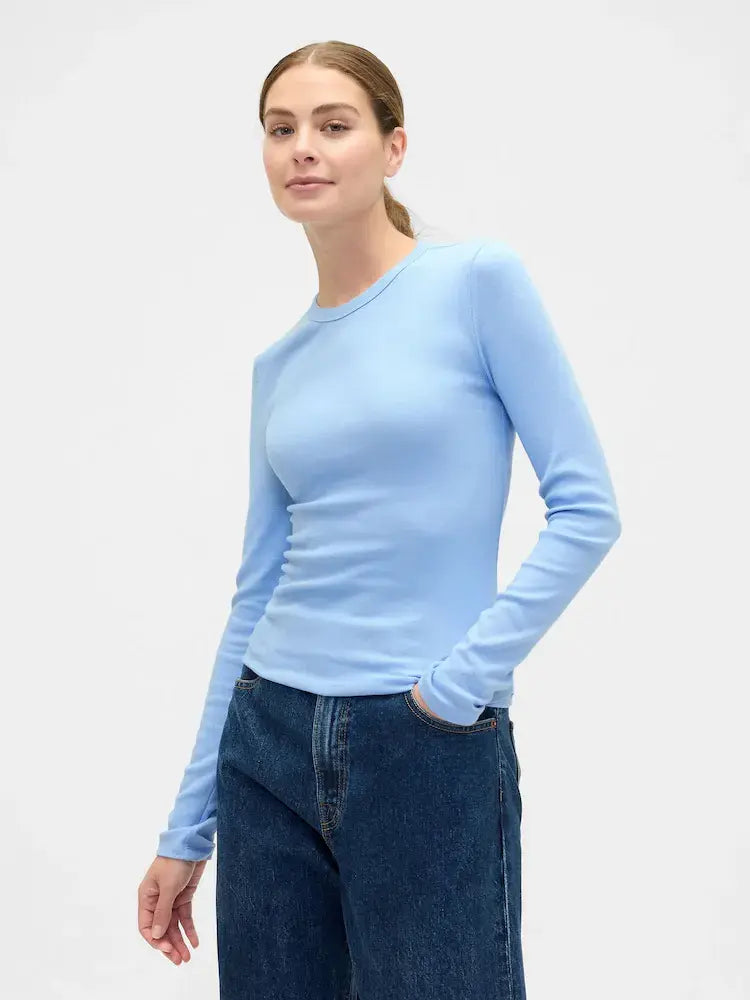 ONLY Val LS O-Neck Top | Chambray