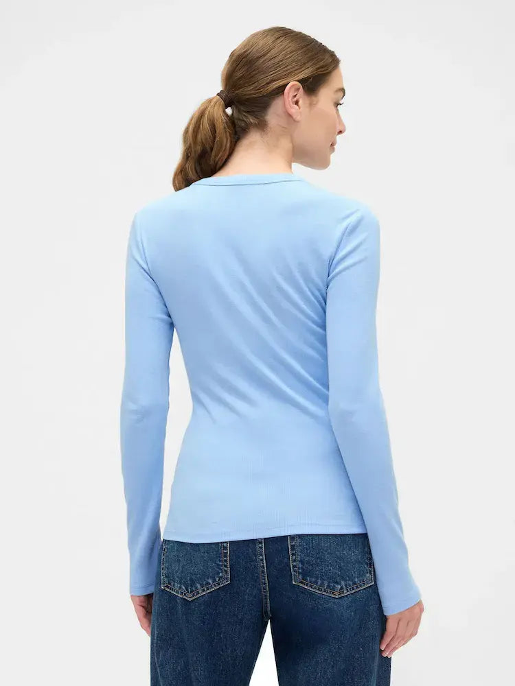 ONLY Val LS O-Neck Top | Chambray