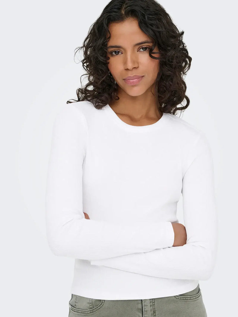 ONLY Val LS O-Neck Top | White