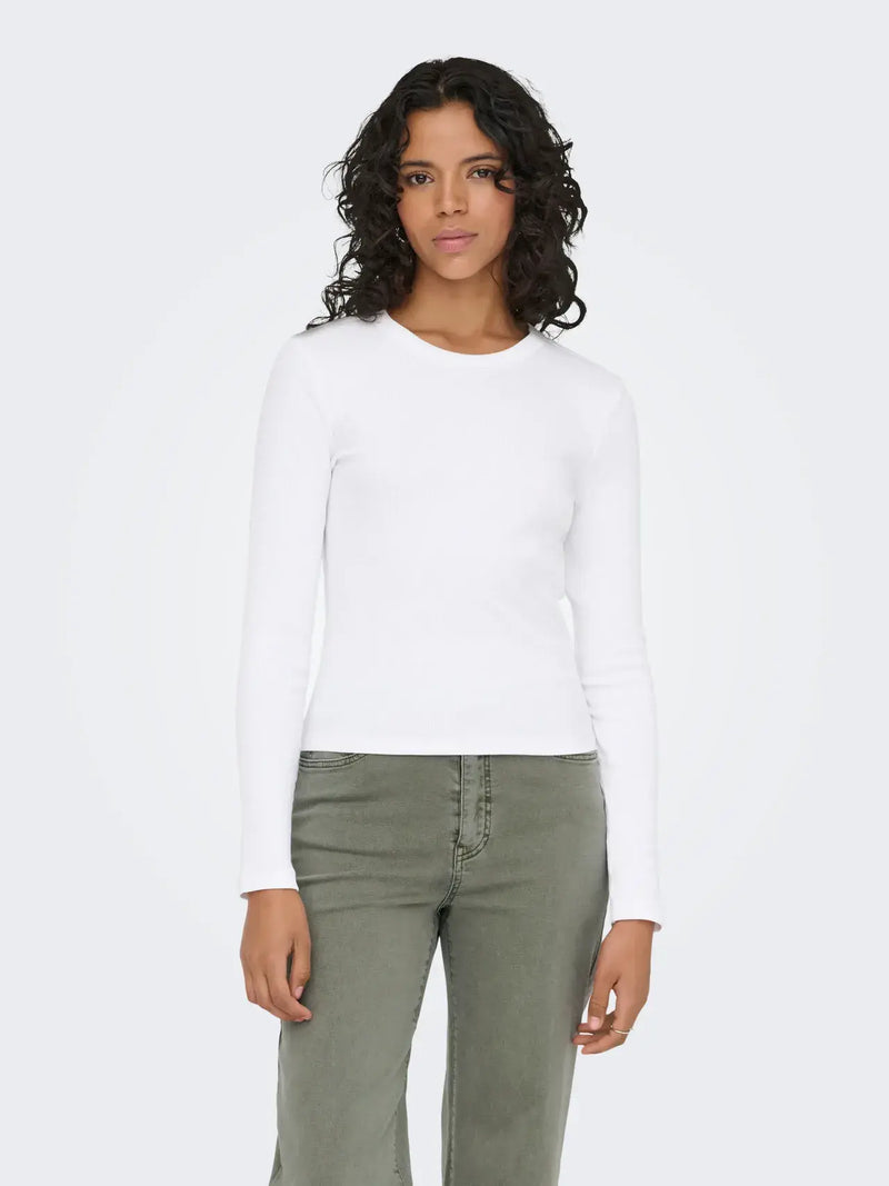 ONLY Val LS O-Neck Top | White