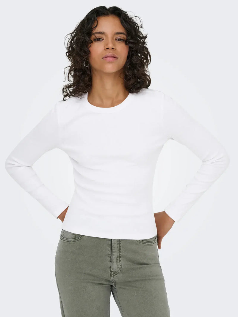 ONLY Val LS O-Neck Top | White