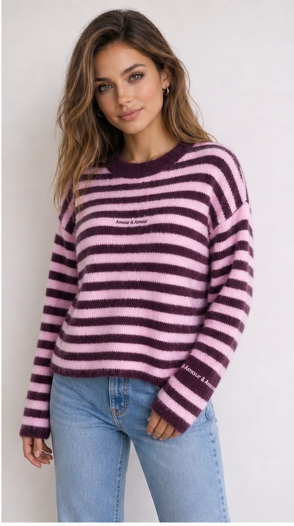 JS Millenium Amour Striped Jumper | Wine/Pink 8631