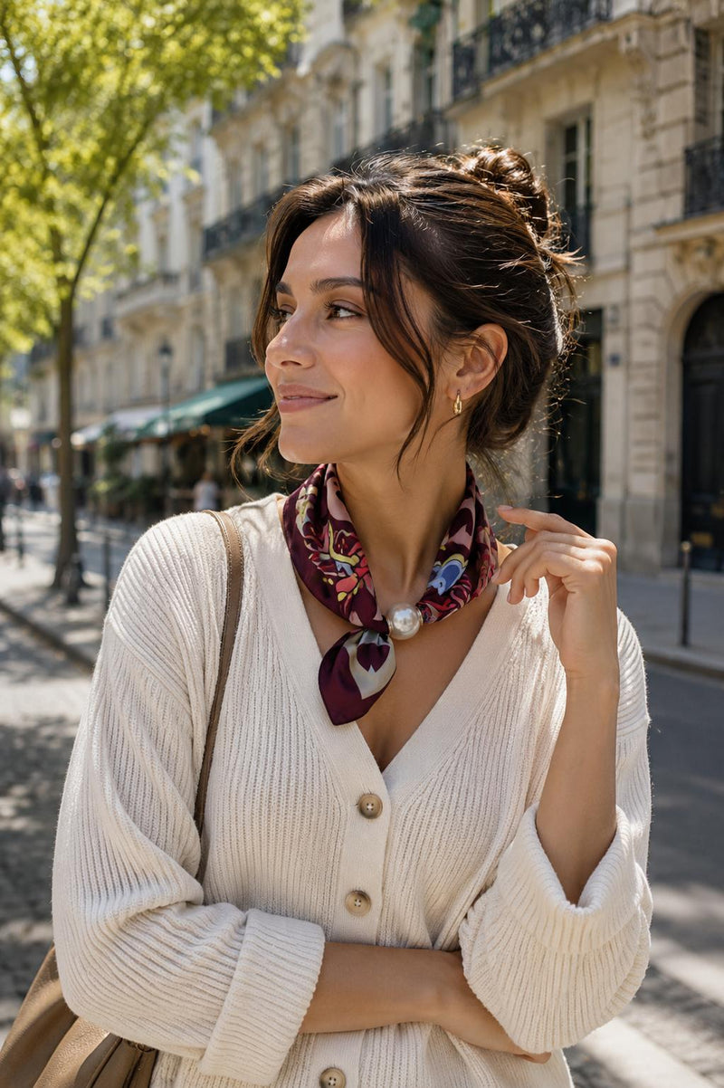 Best Angel Magnetic Pearl Neck Scarf | Burgundy