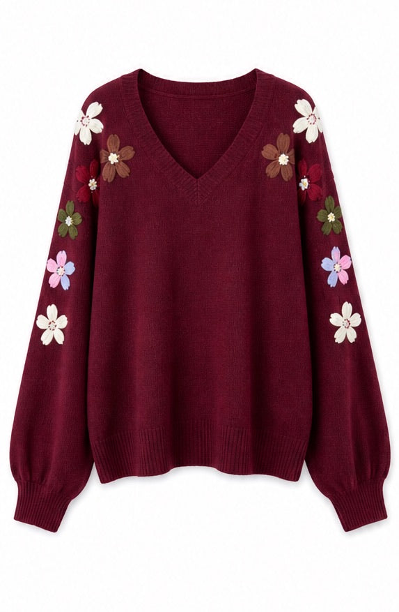 JS Millenium Hattie V Neck Jumper | Bordeaux 8589