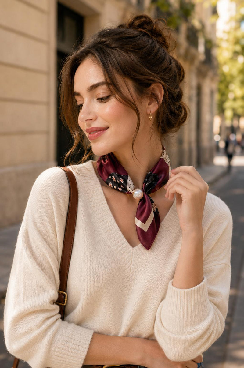 Best Angel Magnetic Pearl Neck Scarf | Burgundy