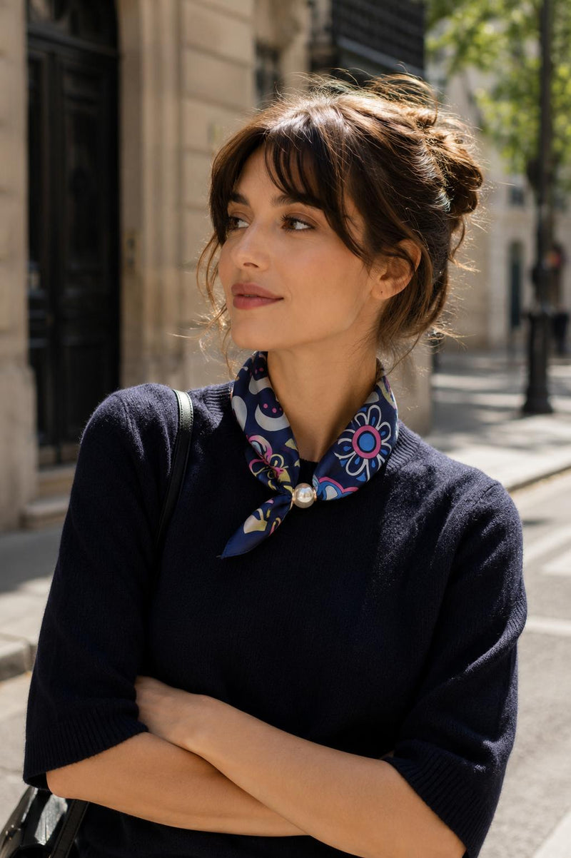 Best Angel Magnetic Pearl Neck Scarf | Navy